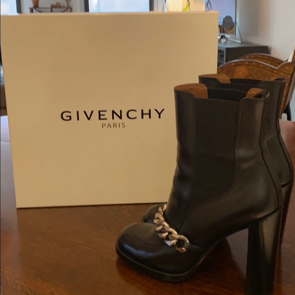 Givenchy Black Silver Chain Ankle Boots/Booties